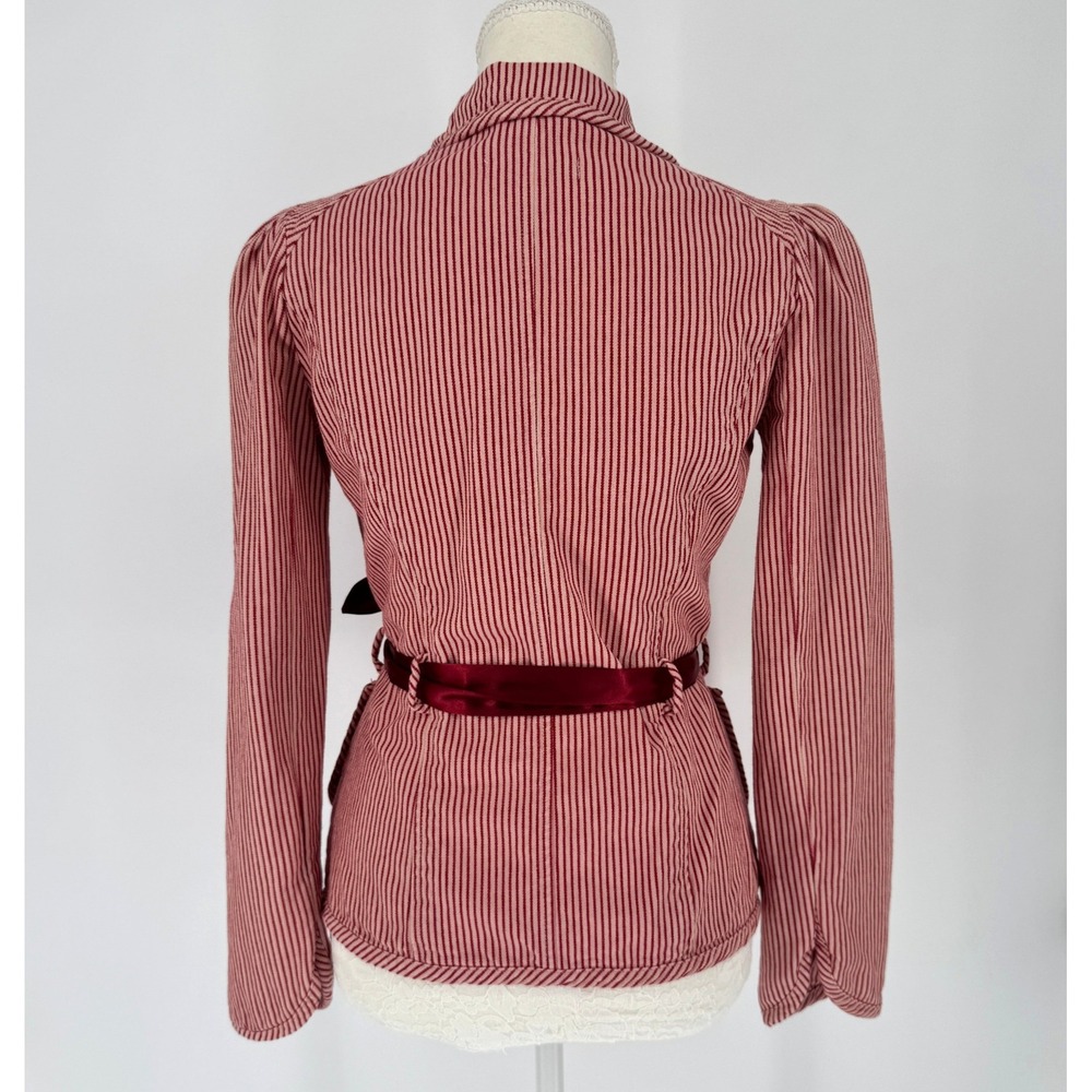 Vintage Y2K Free People Striped Blazer 2 Satin Bow Belt Coquette Romantic Preppy - Picture 5 of 13